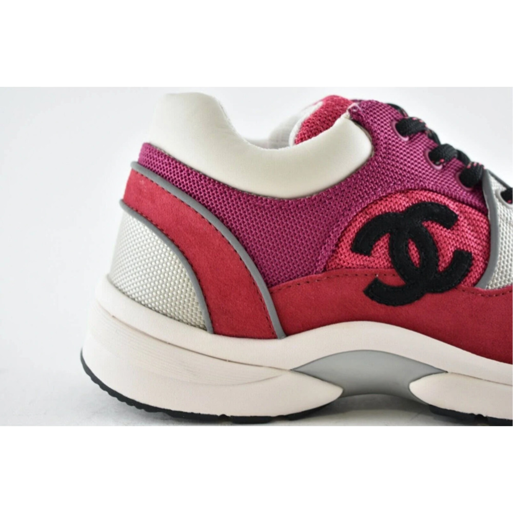 Chanel 21B Pink Black White Silver CC Logo Tie Flat Runner Trainer Sneaker 39 - Picture 4 of 12